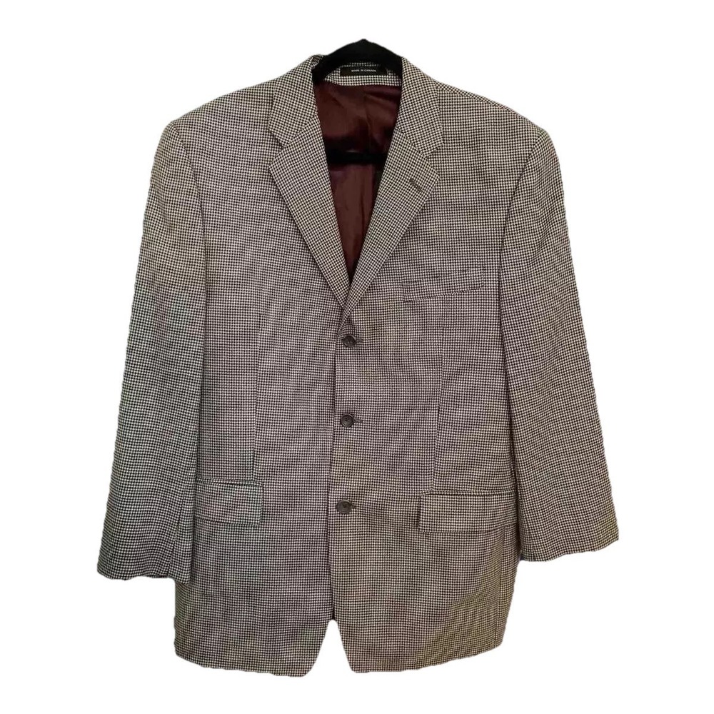 Vtg Y2k Franco Tassi Sports Coat Sz 41 R Brown Jacket‎ houndstooth Men Grandpa
